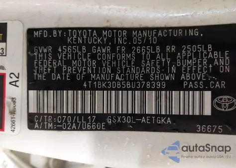 2011 Toyota Avalon from USA, damaged, VIN 4T1BK3DB5BU378399